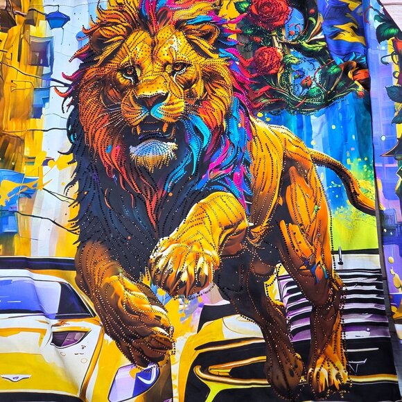 Barabas Mens Small Multicolor Vibrant Lion & Roses Graphic Button-Up Shirt - Picture 5 of 9